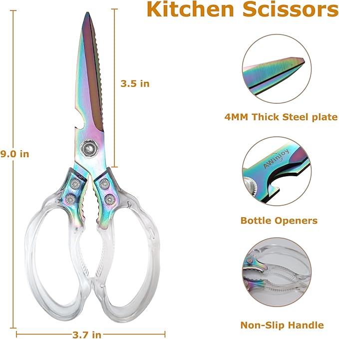 Heavy Duty Kitchen Scissors, Stainless Steel & Aluminum, Serrated Edge, Ambidextrous, Contemporary Style, Blade Color, Kitchen Shears