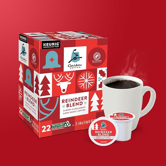 Caribou Coffee Reindeer Blend, Single-Serve Keurig K-Cup Pods, Dark Roast Coffee Pods, 88 Count