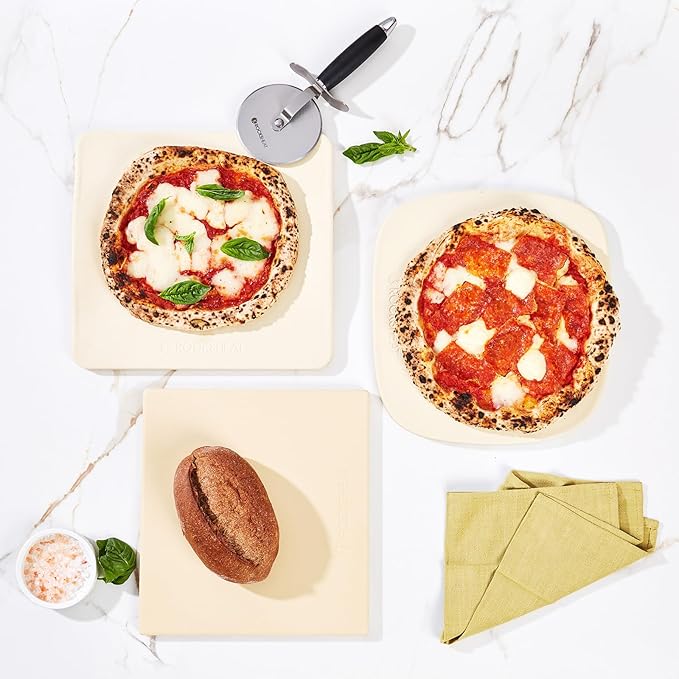 Pizza Stone, 12"x11" Rectangular Pizza Stones for Oven Grill BBQ, Cordierite Baking Stone for Pizza Bread Pie with Unique 2 Handles Design