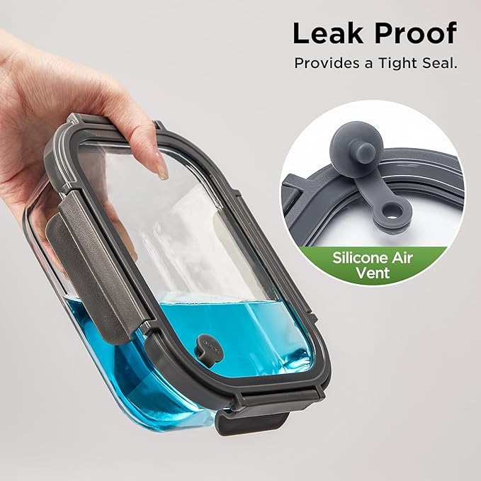 Glass Food Storage Containers with Lids,10 pack [36oz*5+13.5oz*5], Glass Meal Prep Container with Airtight Lids, Microwave Safe Food Container Set, BPA Free, LeakProof, Ideal for Lunch