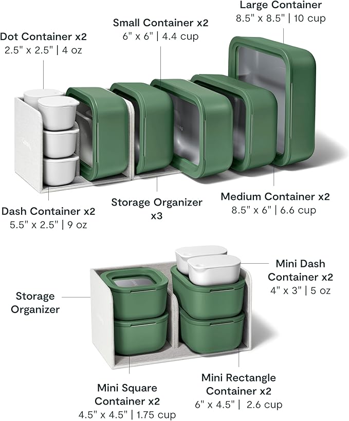 Caraway 25pc Glass Food Storage Set - Storage Containers for Food - Non-Toxic Ceramic-Coated Glass - Air Release Technology - Compact & Stackable Design - Sage