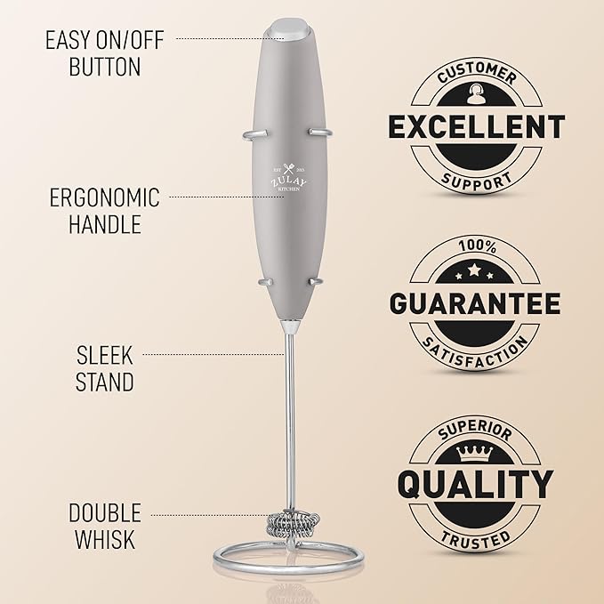 Zulay Kitchen Whisk Milk Frother with 4 Duracell Batteries - Powerful Handheld Foam Maker for Coffee, Lattes, Matcha, Hot Chocolate & Cappuccinos - Whip Creamy Froth in Seconds