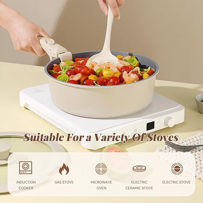 Pots and Pans Set, Nonstick Detachable Handle Cookware Set, Induction Kitchen Cookware Set with Removable Handle, Healthy Non Stick Cookware, Dishwasher ＆ Oven Safe, PFOA Free