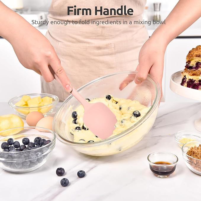 Heat Resistant Silicone Spoon Spatula: U-Taste 600ºF High Heat Flexible 11.38in Silicon Mixing Stirring Cooking Scraping Baking Bowl Scraper, Seamless for Kitchen Nonstick Cookware (‌Pink‌)