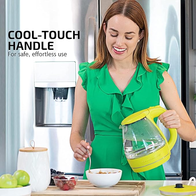 OVENTE Electric Kettle, 1.5L Borosilicate Glass Countertop Water Heater and Boiler for Coffee or Tea, BPA-Free, Auto Shut-Off,  Boil-Dry Protection, Removable and Washable Spout Filter, Green KG83G