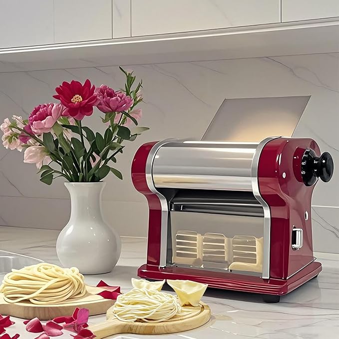 Electric Pasta Maker Household Noodle Making Dough Pressing Machine Built-in 2.5mm Cutter 135W 5Kg/H Output for Commercial Home Use