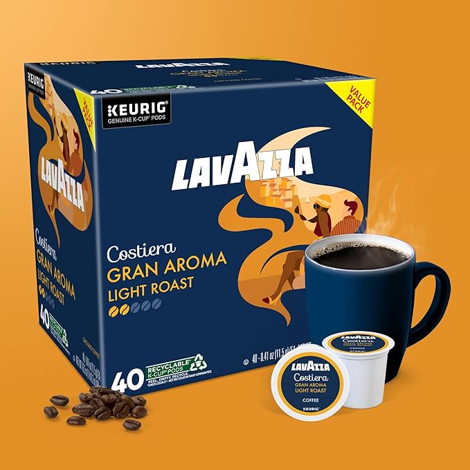 Lavazza Costiera Gran Aroma, Single Serve Keurig K-Cup Pods, Light Roast Coffee, 40-Count Box
