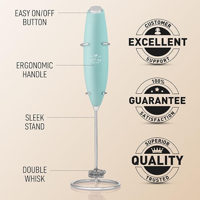 Zulay Kitchen Whisk Milk Frother with 4 Duracell Batteries - Powerful Handheld Foam Maker for Coffee, Lattes, Matcha, Hot Chocolate & Cappuccinos - Whip Creamy Froth in Seconds