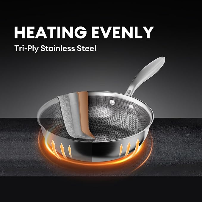 COOKER KING 11-Inch Wok with Lid, Hybird Nonstick Wok Professional Grade, Stainless Steel Woks & Stir-Fry Pans, Stay-Cool Handle, Dishwasher & Oven-Safe,Compatible with All Cooktops