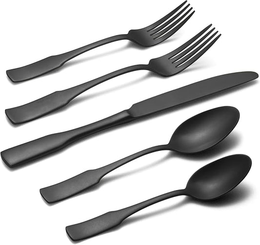 Alata Kate Black Tumbled 20-Piece Silverware Set,Service for 4,Stainless Steel Flatware Set,Tumbled Cutlery Set,Dishwasher Safe