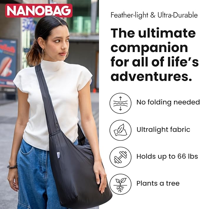 Nanobag Ultra-Lightweight Foldable Sling for Women & Men, Reusable Grocery & Travel Bag, Packable Collapsible Compact Market Crossbody (Sling Psychedelic)