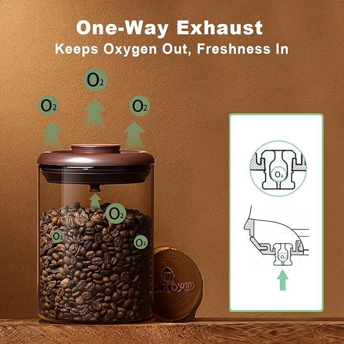 Ankou Glass Coffee Canister 900ml x 2 Jar, Airtight Food Storage Container with Pop Lid, Kitchen High Borosilicate Glass Contianers For Tea Coffee Bean Sugar