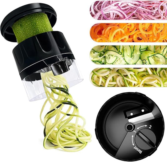 Handheld Spiralizer, 3-in-1 Zucchini Spiralizer Noodle Maker, Spiralizers for Veggie Noodles, Perfect for Zucchini, Carrots, & More, Portable Kitchen Tool (Black)