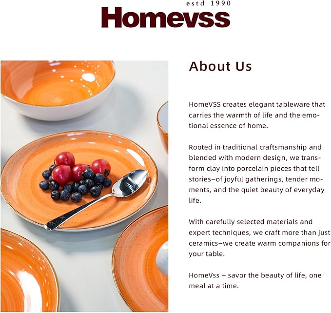 Highland 16-Piece Dinnerware Set Service for 4, Organic Shape Stoneware Plates and Bowls Set, Scratch Resistant, Microwave and Dishwasher Safe, Speckled Effect Handcrafted, Swirl Orange