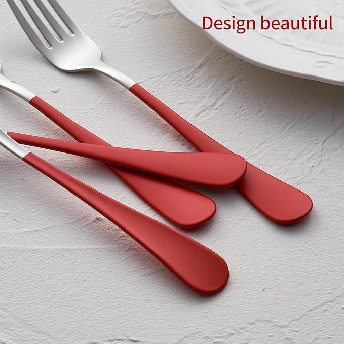 Red and Black Dinne Forks Set 24 Piece,Red and Black Handle Silverware Forks 18/0 Stainless Steel Flatware Bulk Forks,8.1-inch Dessert Forks Sets Table Forks Set of 24, Dishwasher Safe