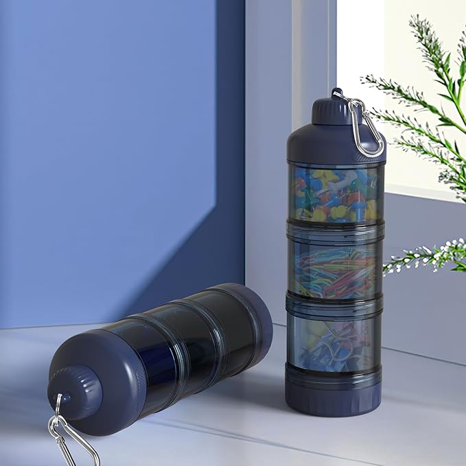 BYLWORKOUT 3-Layer Protein Powder Travel Container with Funnel and Keychain | Portable Food Storage Organizer for Gym, Fitness, Kitchen, Camping, Hiking, and Travel (Ink Blue)