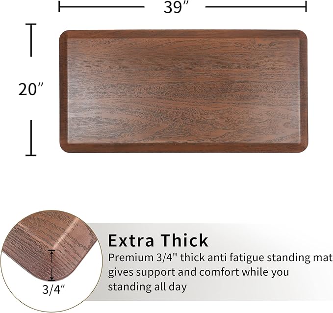3/4'' Extra Support Anti Fatigue Comfort Mat for Standing Desks, Waterproof Kitchen Floor Mat, Non-Slip Standing Kitchen Mat for Offices, Home, Garages (Caramel Wood Grain, 20''x39'')