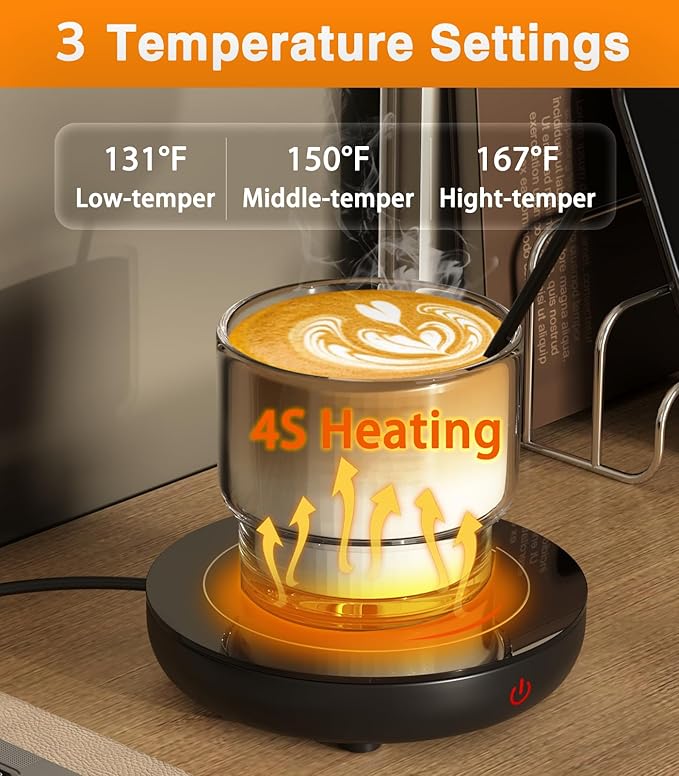 Coffee Mug Warmer with Gravity Sensor, Mug Warmer for Desk with LED Light, 3 Temp Settings & 6H Auto Shut Off Coffee Warmer, Electric Candle Warmer Plate for Beverage, Coffee, Tea, Milk
