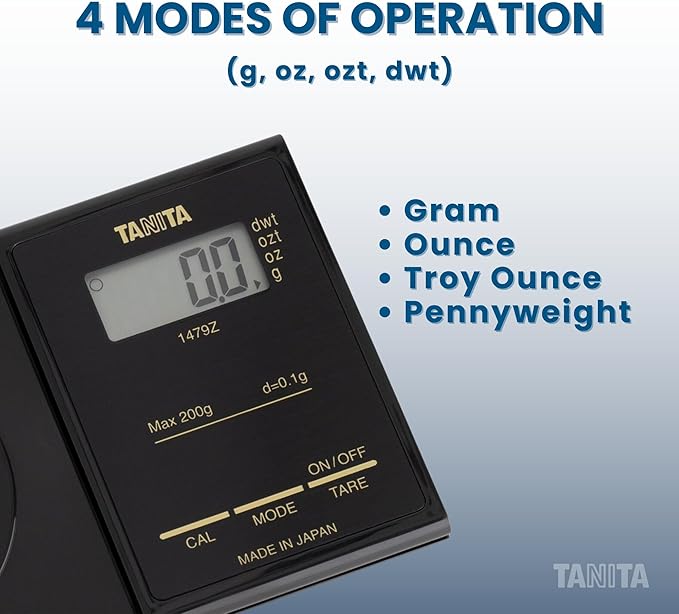 TANITA 1479Z Digital Milligram Scale – Japan Technology Accurate Pocket Jewelry Gram Scale with Smart Features for Cooking, Baking, Coffee, Espresso, Gold Testing, Nutritional Calculator, and Travel