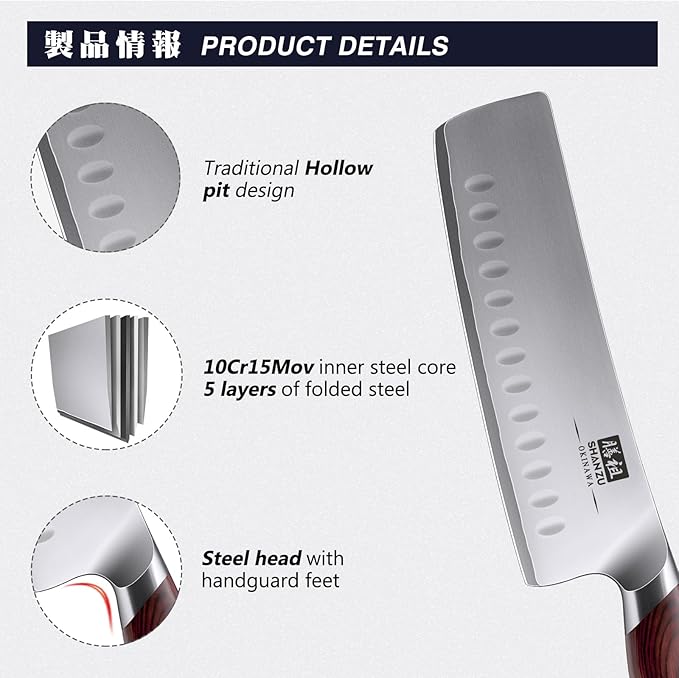 SHAN ZU 7 Inch Nakiri Knife, Japanese 10Cr15MoV High Carbon Stainless Steel Chopping Chef Knife, Professional Sharp Multipurpose Asian Kitchen Vegetable Cleaver Knife with Ergonomic Pakkawood Handle