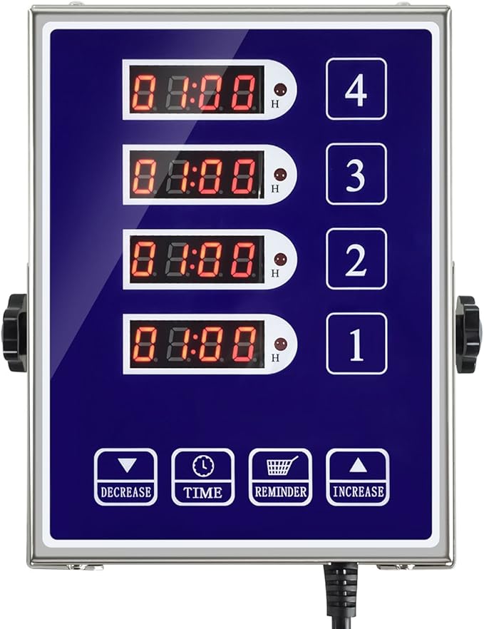 Precision Kitchen Timers for Cooking – 4 Channel Commercial Kitchen Timer Restaurant Kitchen Supplies – Stainless Steel Digital LED Chef Cooking Timer – Reminder Function, Loud Alarm, Blue
