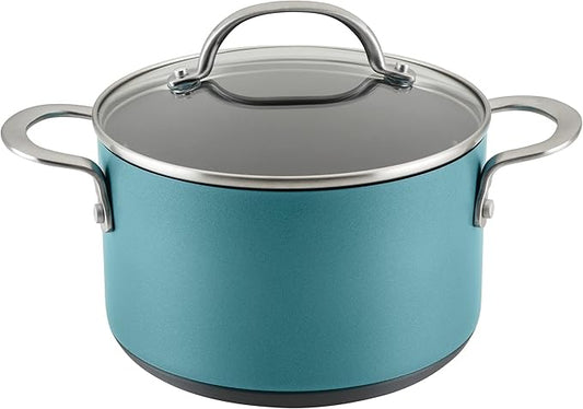 Anolon Achieve Hard Anodized Nonstick Saucepot with Lid, 4 Quart, Teal