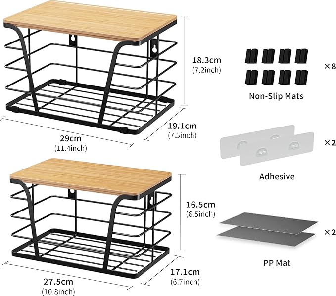 2 Pack Kitchen Organizers and Storage - Stackable Potato and Onion Storage Bin,Kitchen Cabinet Organizer with Lightweight PP Mat and Bamboo Top,Onion Basket for Kitchen Counter Organizers,Black