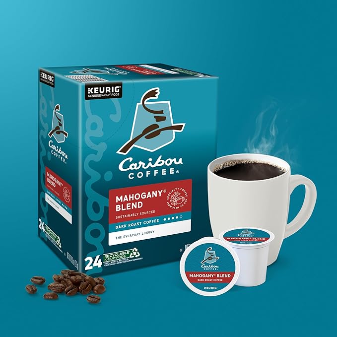 Caribou Coffee Mahogany Keurig Single-Serve K-Cup Pods, Dark Roast Coffee, 96 Count (Pack of 4)