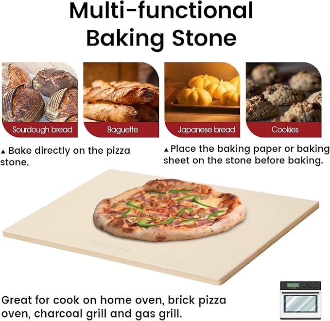 Pizza Stone, Rectangular Extra Large 22" x 14" x 0.6" Pizza Stones for Oven Grill BBQ, Industrial Commercial Heavy Duty Cordierite Baking Stone for Pizza Bread, Outdoor Pizza Accessories