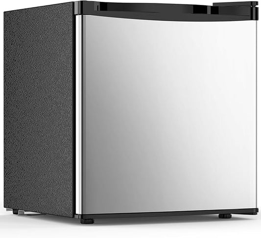 1.6 Cu.ft Mini Fridge with Freezer, Compact Refrigerator, Single Reversible Door, Ultra Quiet, Energy Efficient for Office, Dorm, Bedroom, Apartment, Silver