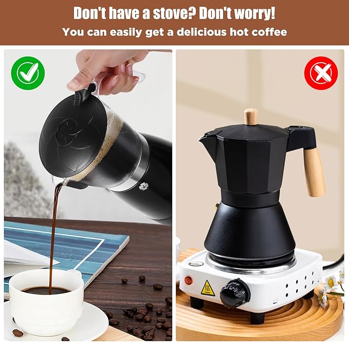 AOZBZ Coffee Pot Electric Espresso Coffe Maker, 300ml 6 Cups Stainless Steel Moka Pot with Overheat Protection and Detachable Base, Portable Italian Moka Maker, 450W