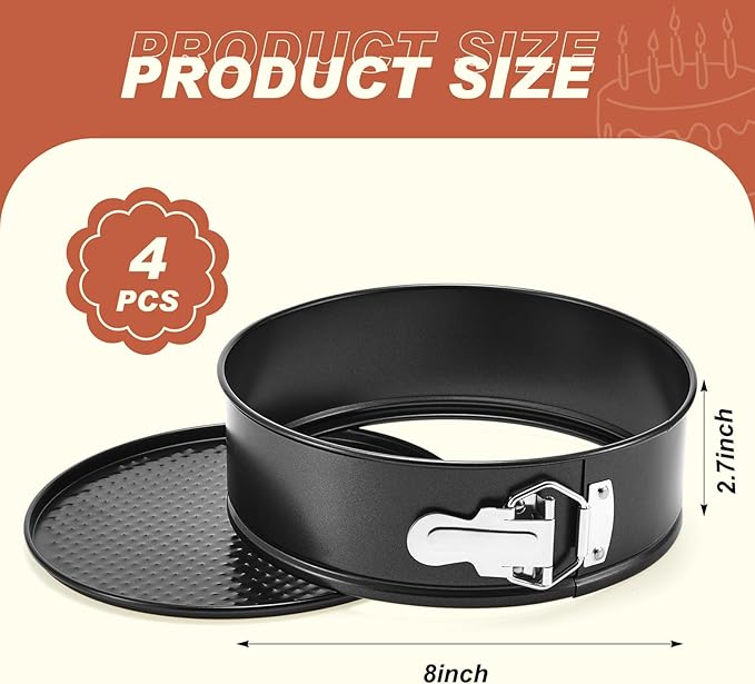4 Pcs 8 Inch Non Stick Springform Pan with Removable Bottom Carbon Steel Cheesecake Pan Round Springform Cake Mold with Stainless Steel Spring Buckles for Baking Kitchens Restaurant