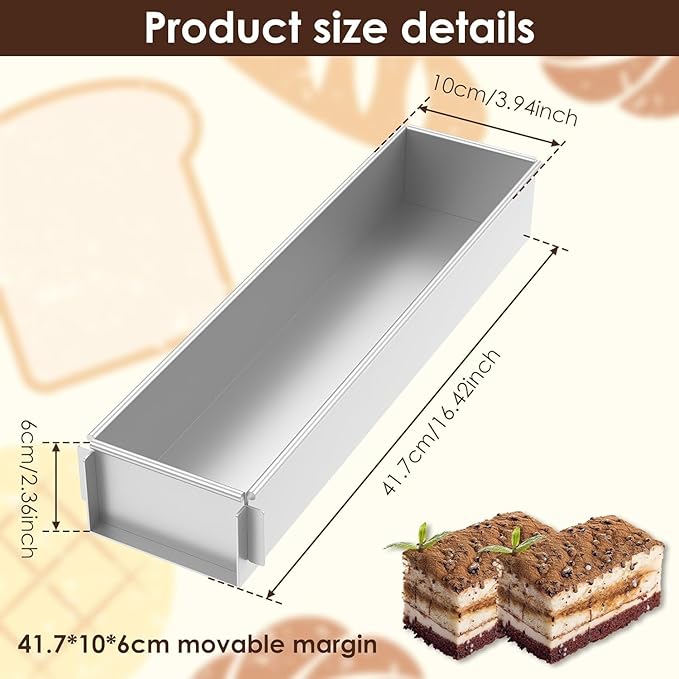 Rectangle Aluminum Tiramisu Pan, Nonstick Tiramisu Pan Cake Baking Tray,Mousse Cake Mold, Luminum Alloy Baking Mold for Tiramisu Cheesecake (Removable)