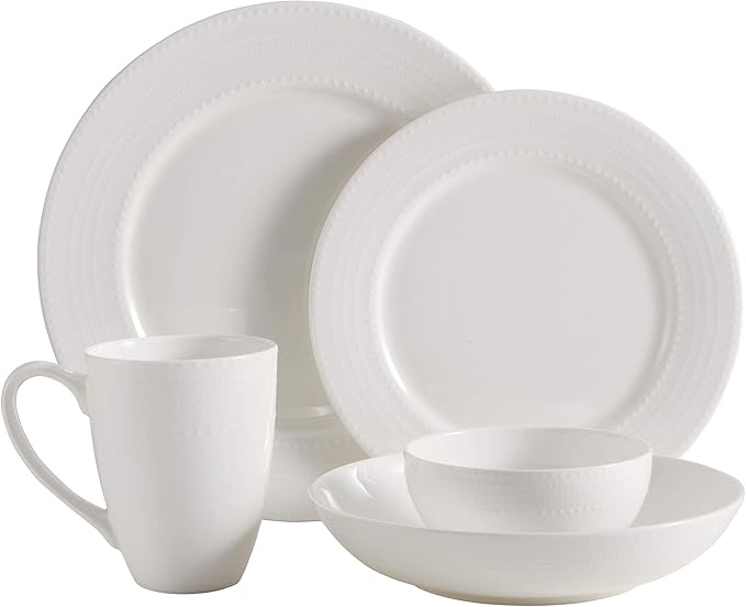 Mikasa Annabelle Bone China 40-Piece Dinnerware Set, Service for 8, Lightweight and Chip-Resistant White Porcelain with Elegant Design
