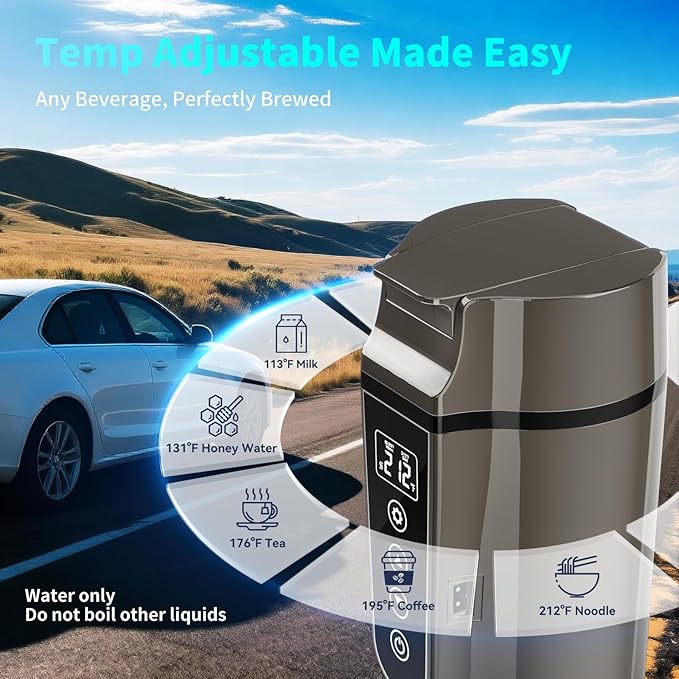 Car Electric Kettle for Travel : FVPE 12V/24V Small Electric Water Kettle, Multi-Temp Control 400 mL Portable Car Water Boiler for Brewing Coffee Tea,LCD Display 304 Stainless Steel Truck Heating Cup