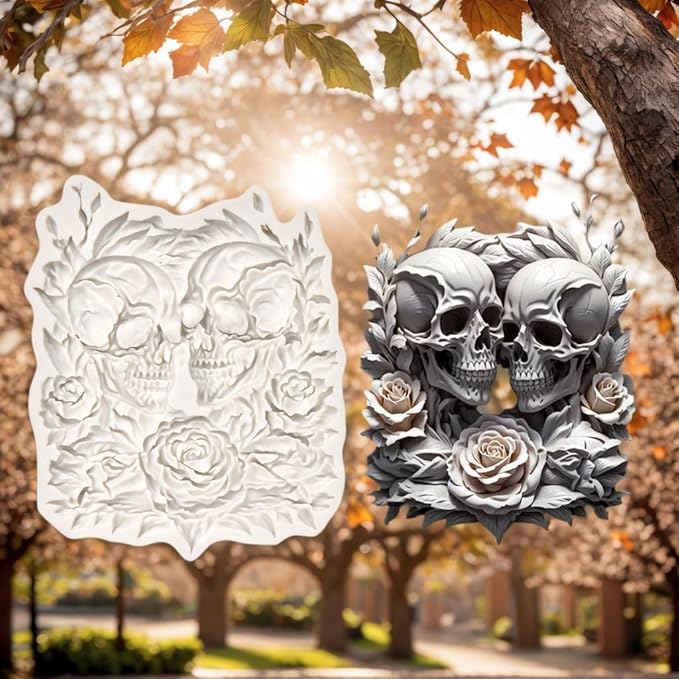 (Four-piece set) Heart-shaped flowers, skeleton girl, skull flowers, DIY silicone mold, cake chocolate mold wedding cake decoration tool marshmallow cake mold