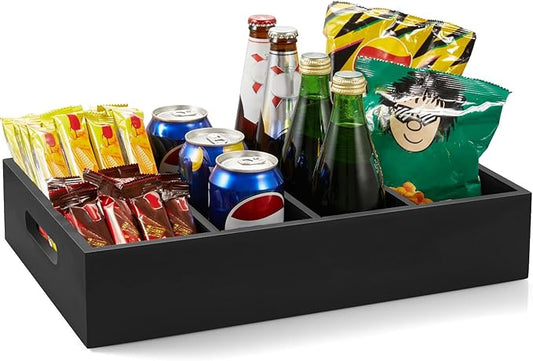 DRASTAR Snack Tray Organizer, Wooden Snack Display for Counter, Snack Bar Station, Chip Organizer for Pantry Shelf, Snack Basket Organizer, Kitchen Office