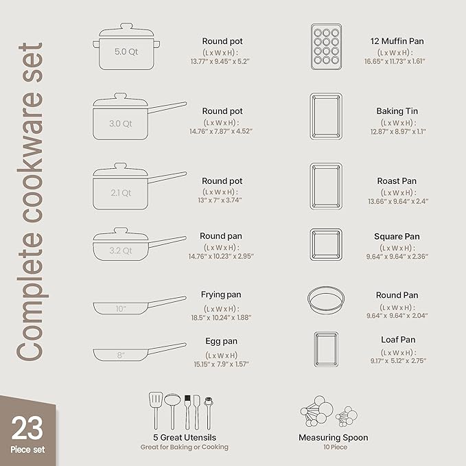 Pots and Pans Set, 23-Piece Non Stick Cookware & Bakeware Sets with Plaid Pattern, Stackable Design, Dishwasher Safe, Stain-resistant, Oven & All-Stove Safe, Tempered Glass Lid, Blue