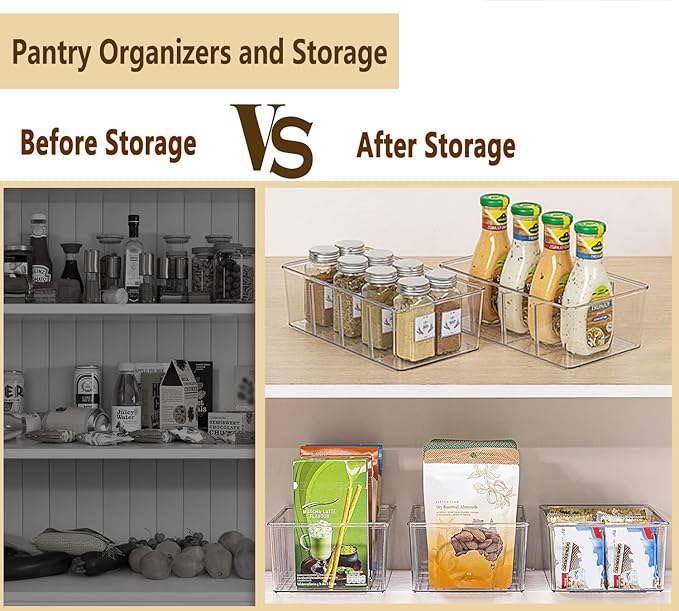 Pantry Organizers and Storage - 2 Pack Kitchen Organizers and Storage for Fridge,Drawer and Refrigerator - Spice Organization for Cabinet,Clear Plastic Stackable Bins for Snack Organizer