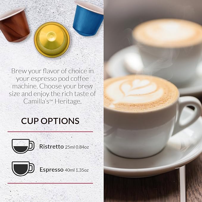 Camilla’s Heritage - Intensity 8 Flavored Espresso Coffee Variety Pack (Gourmet Chocolate, Vanilla & Caramel Espresso Cups) 60 Coffee Pods