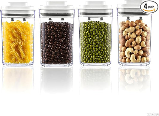 Pop Top Food Storage Container Set | 4Pcs Airtight Cereal Storage Organizer Canisters with Pop Lids, BPA-Free, Vacuum Seal & One-button Opening, Stackable Pantry Containers for Dry Food Storage