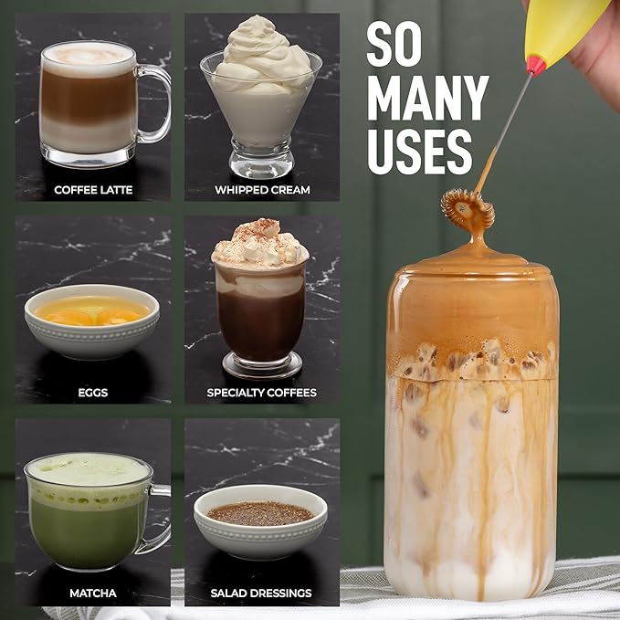 Zulay Powerful Milk Frother Handheld Foam Maker for Lattes - Whisk Drink Mixer for Coffee, Mini Foamer for Cappuccino, Frappe, Matcha, Hot Chocolate by Milk Boss (Lime/Red)