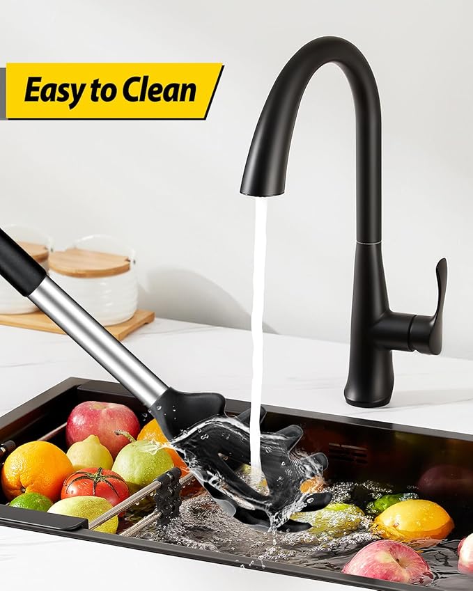 Pack of 2 Silicone Pasta Fork, Kitchen Heat Resistant Noodle Spoon Server, BPA Free Spaghetti Strainer, Best Cooking Tools (BLACK-KHAKI)