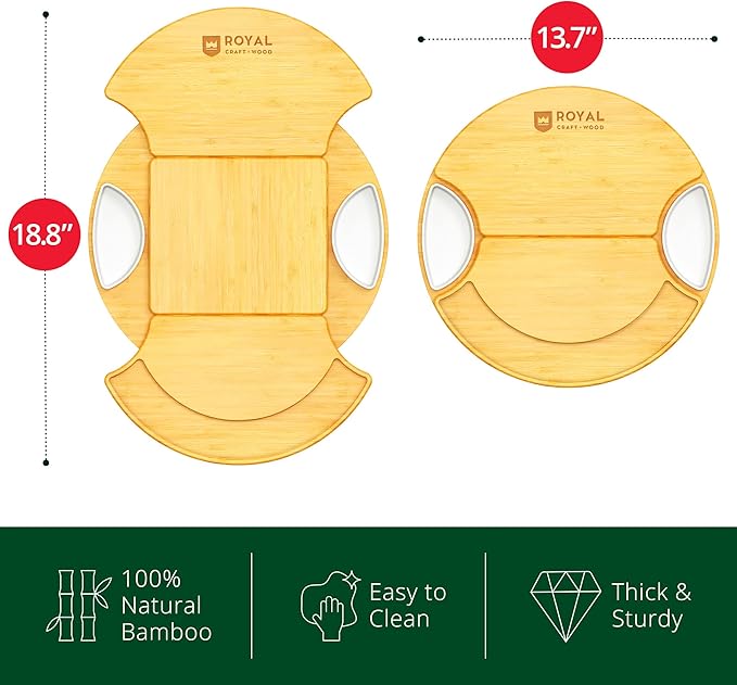ROYAL CRAFT WOOD Large Round Cheese Board and Knife Set - Charcuterie Board, Bamboo Cheese Board Set, Cheese Tray Set, Wooden Cheese Plate Set 13.7 Inch