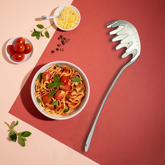 Life & More Robust 13.5Inch Pasta Server with Teeth - Spaghetti Spoon and Fork for Noodles, Scoop, and Serve