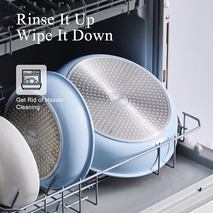 Pots and Pans Set Healthy Non toxic Non Stick Ceramic Cookware Set 21 Pcs Detachable Handles, Oven Safe, Induction Dishwasher, Stackable Frying Pan (PFOS, PFOA Free),Blue