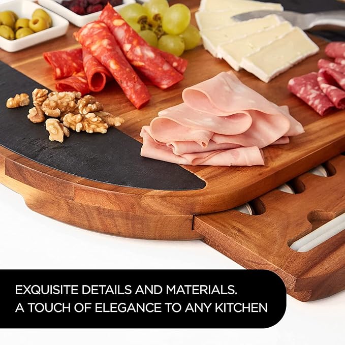 Premium Oval Charcuterie Board Cheese Board Set: Acacia Wood, Stainless Steel Knives - Christmas Gifts for Women, House Warming Ideas, New Home, Wedding presents for Couple, Bridal Shower