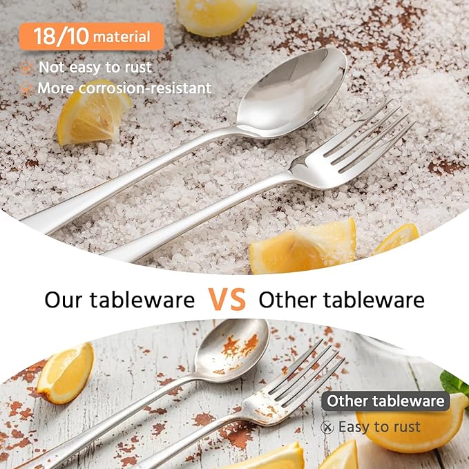 KINGSTONE 16 Piece Dinner Forks Set, 18/10 Stainless Steel Forks, Silver Food Grade Fork Set of 16, Metal Forks for Home, Kitchen, Weddings, Parties or Restaurant, Dishwasher Safe-8.18inches