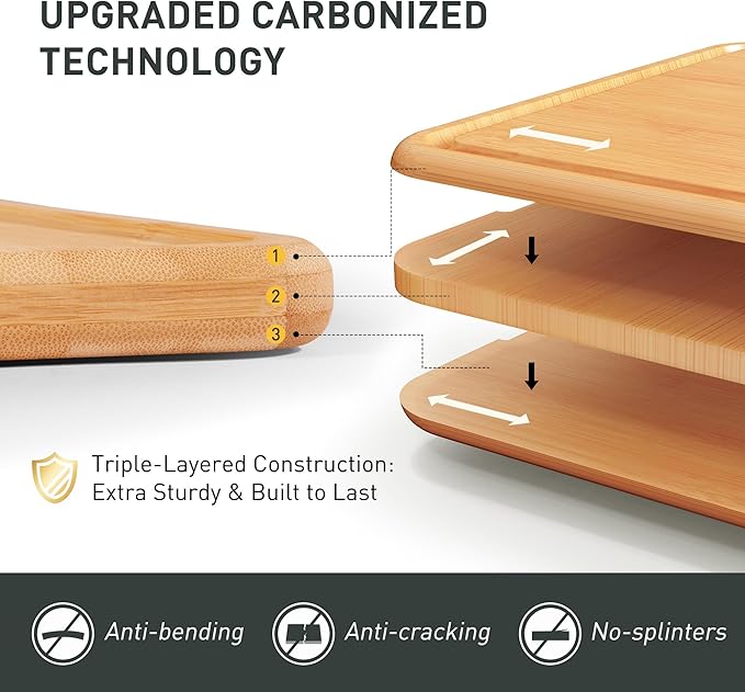 2 Packs Natural Wood Cutting Board Set Non Toxic Bamboo Cutting Boards with Juice Groove Wooden Chopping Board Ideal Charcuterie for Meat Fruit Vegetables Cheese Hardwood Kitchen Counter Kit