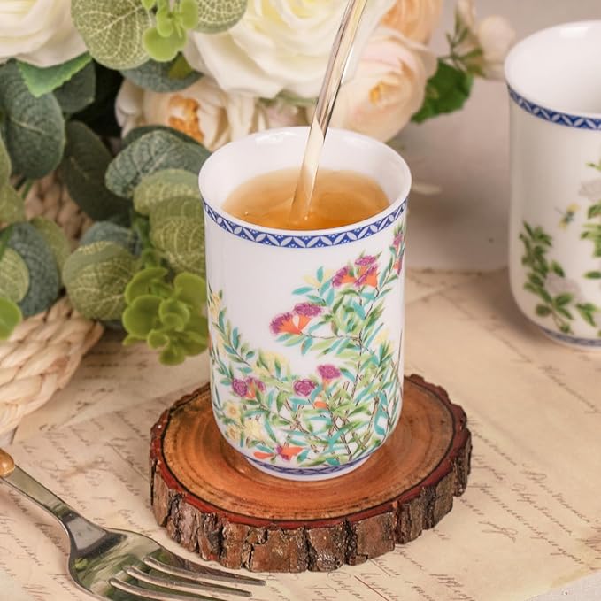 KAMMAK Asian Tea Cups Set of 2, 4.23oz Mini Ceramic & Porcelain Tea Mugs - Dishwasher Safe, Non-Toxic Handcrafted Cups for Juice, Coffee, Gift